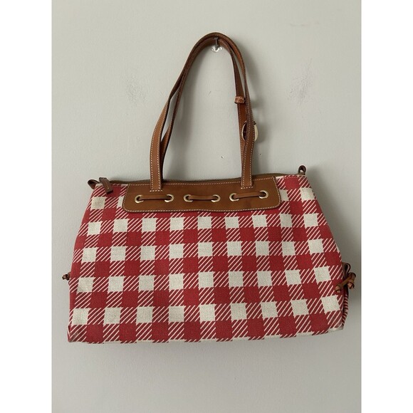 Dooney & Bourke Red & White Preppy Checkered Plaid Handbag Vintage Y2K Retro - Picture 1 of 11